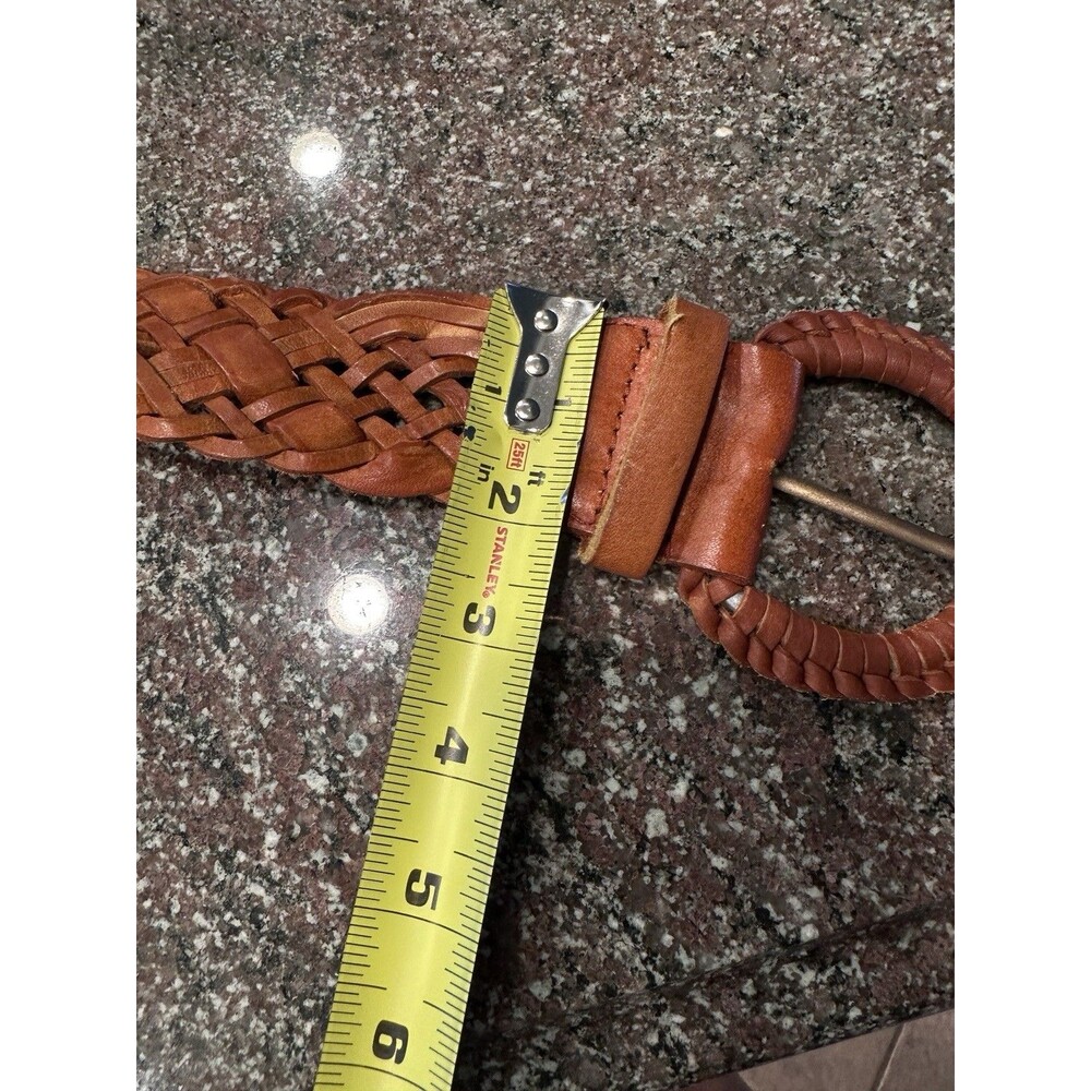 Women's Tan Leather Braided Thick Belt - Large vintage size 34